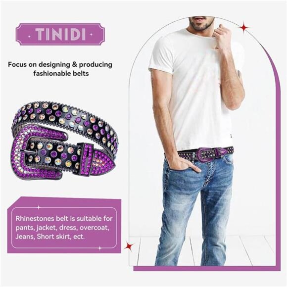 TINIDI Luxury Strap Men Women Rhinestones Belt Western Bling Bling Crystal main image 7